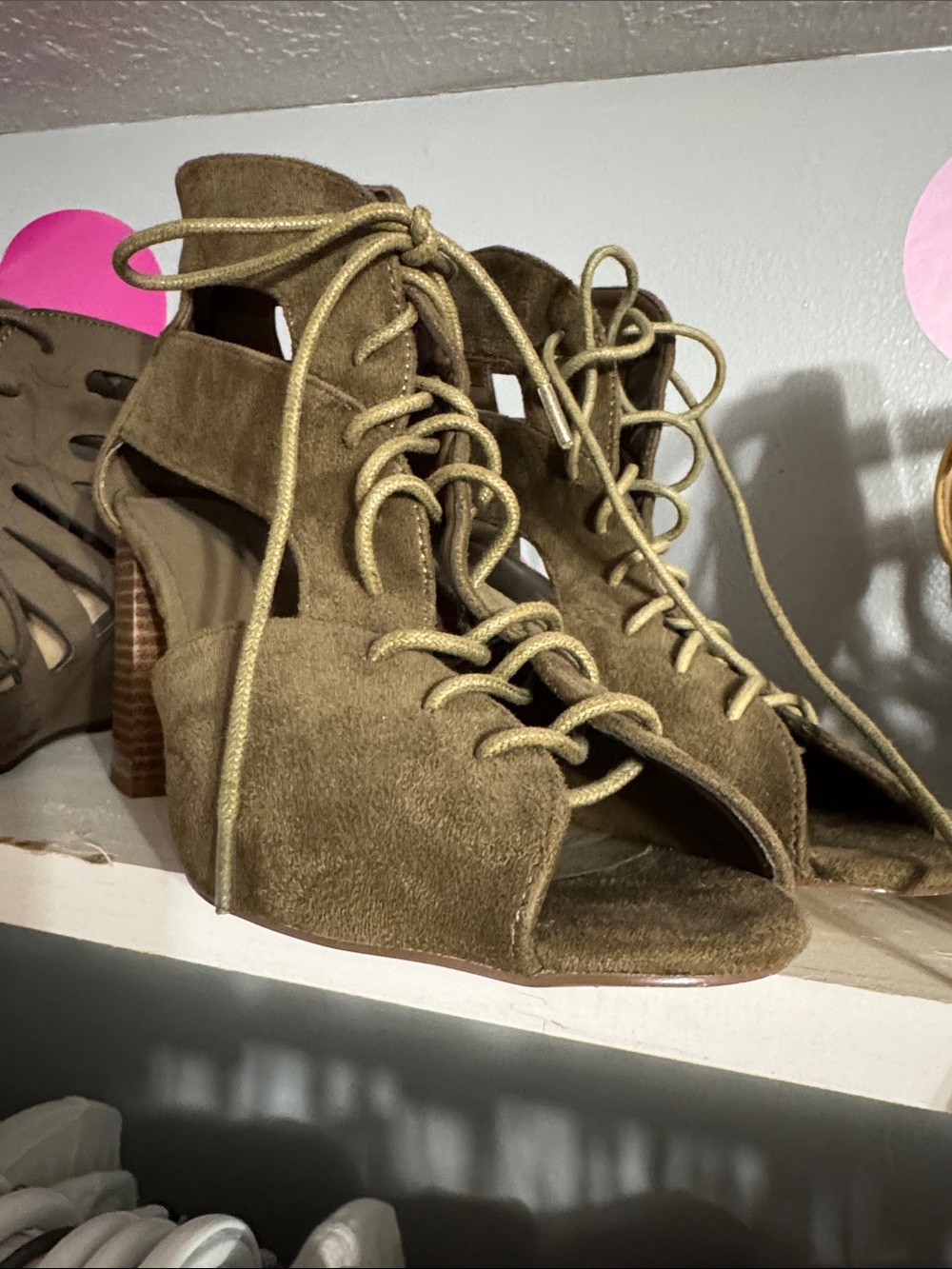 Charlotte Russe Olive Green Suede Lace-Up Peep Toe Heels